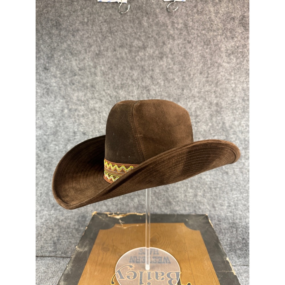 Vintage Bailey Western Hat Brown Corduroy Cowboy Hat with Embroidered Band Box